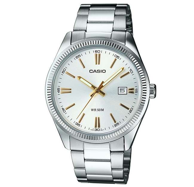 CASIO COLLECTION LADY DATE - ARGENTEE, GOLD INDEXES (LTP-1302D-7A2VDF)