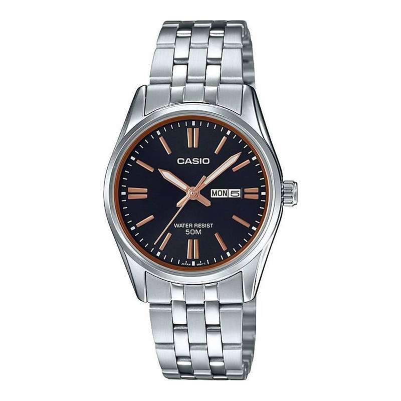 CASIO COLLECTION LADY DAY & DATE - BLACK, BRONZE INDEXES (LTP-1335D-1A2VDF)