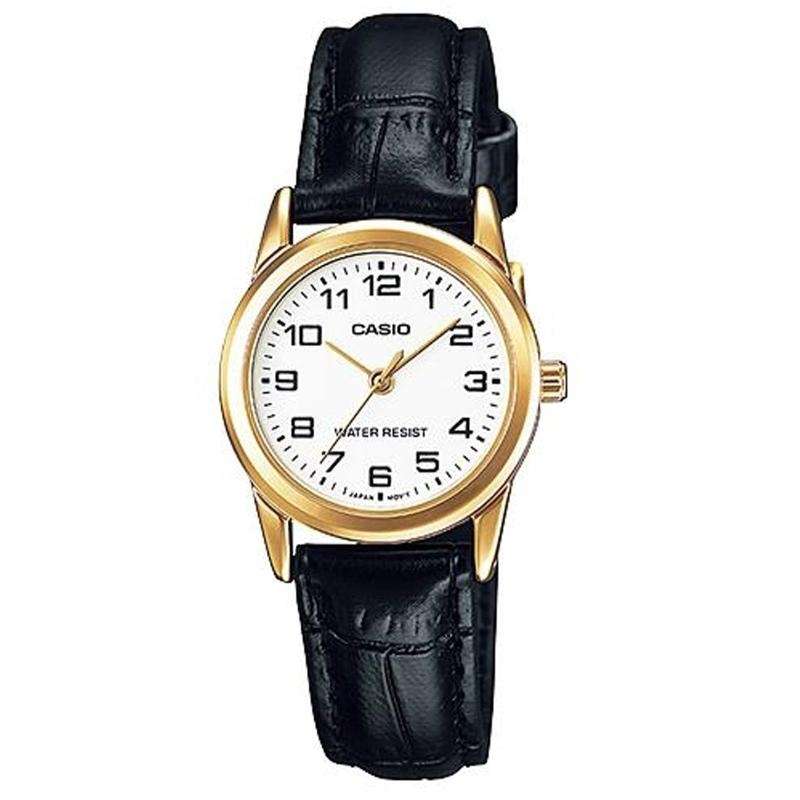 CASIO COLLECTION LADY 3H GOLD, LEATHER - WHITE (LTP-V001GL-7BUDF)