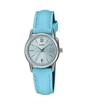 CASIO COLLECTION LADY DATE SILVER, LEATHER - LIGHT BLUE (LTP-V002L-2B3UDF)