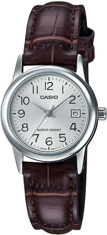 CASIO COLLECTION LADY DATE SILVER, LEATHER - ARGENTEE (LTP-V002L-7B2UDF)