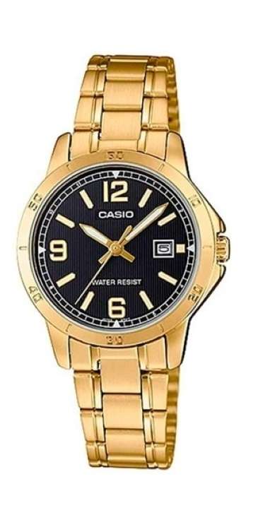 CASIO COLLECTION LADY DATE, GOLD - BLACK (LTP-V004G-1BUDF)