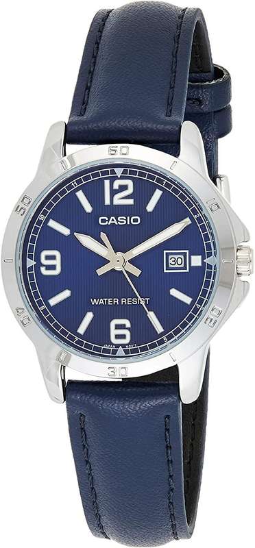 CASIO COLLECTION LADY DATE, LEATHER - BLUE (LTP-V004L-2BUDF)