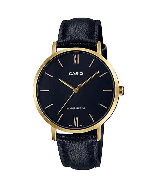 CASIO COLLECTION MINIMAL GOLD, LEATHER - BLACK (LTP-VT01GL-1BUDF)