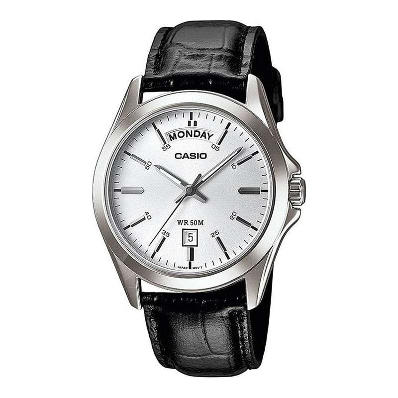 CASIO COLLECTION DAY DATE, LEATHER, WHITE (MTP-1370L-7AVDF)