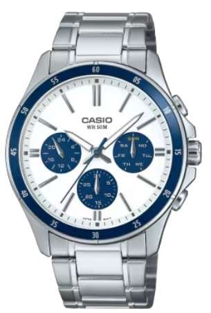 CASIO COLLECTION MULTIFUNCTION CALENDAR - WHITE & BLUE PANDA (MTP-1374D-7A2VDF)