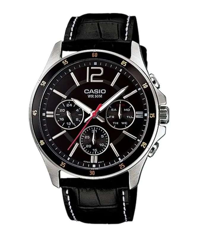 CASIO COLLECTION MULTIFUNCTION CALENDAR, LEATHER - BLACK (MTP-1374L-1AVDF)
