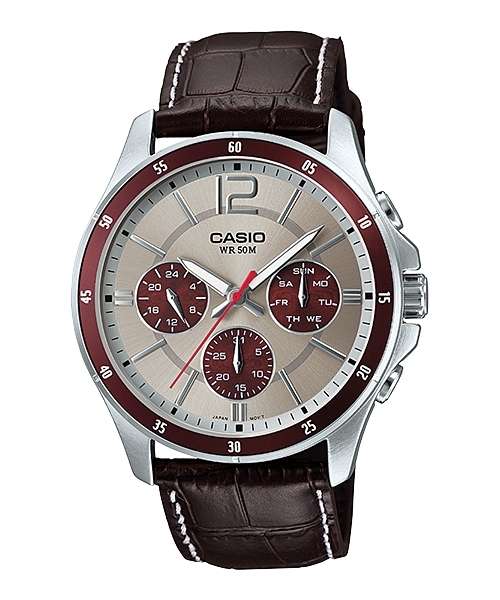 CASIO COLLECTION MULTIFUNCTION CALENDAR, LEATHER - TWO TONES (MTP-1374L-7A1VDF)