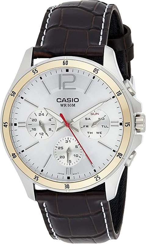CASIO COLLECTION MULTIFUNCTION CALENDAR, LEATHER - SILVER (MTP-1374L-7AVDF)