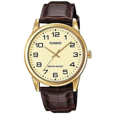 CASIO COLLECTION ONLY TIME GOLD, LEATHER - CHAMPAGNE (MTP-V001GL-9BUDF)