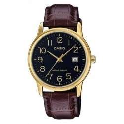 CASIO COLLECTION DATE GOLD, LEATHER - BLACK (MTP-V002GL-1BUDF)