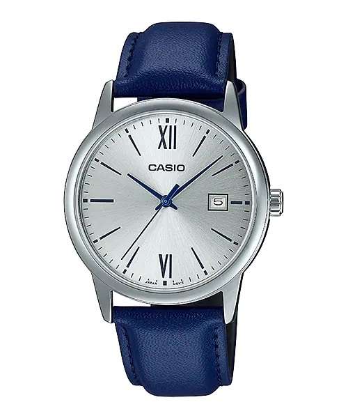 CASIO COLLECTION DATE, LEATHER - SILVER (MTP-V002L-2B3UDF)