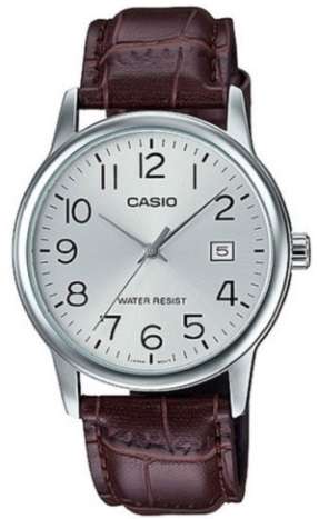 CASIO COLLECTION DATE, LEATHER - SILVER (MTP-V002L-7B2UDF)