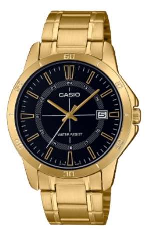 CASIO COLLECTION CASUAL DATE GOLD - BLACK (MTP-V004G-1CUDF)