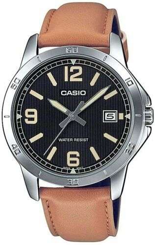 CASIO COLLECTION CASUAL DATE,  LEATHER - BLACK (MTP-V004L-1B2UDF)