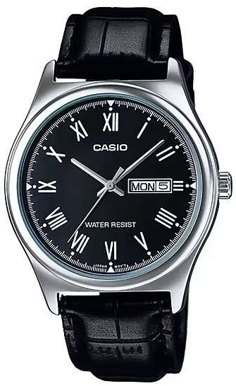 CASIO COLLECTION DAY DATE, ROMAN INDEXES, LEATHER - BLACK (MTP-V006L-1BUDF)