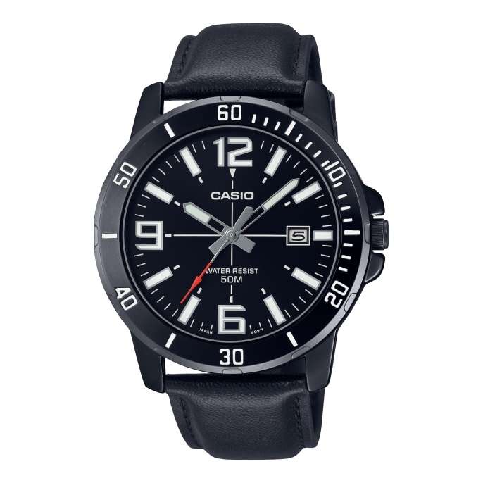CASIO SPORT COLLECTION DIVER 50M LEATHER - FULL BLACK (MTP-VD01BL-1BVUDF)