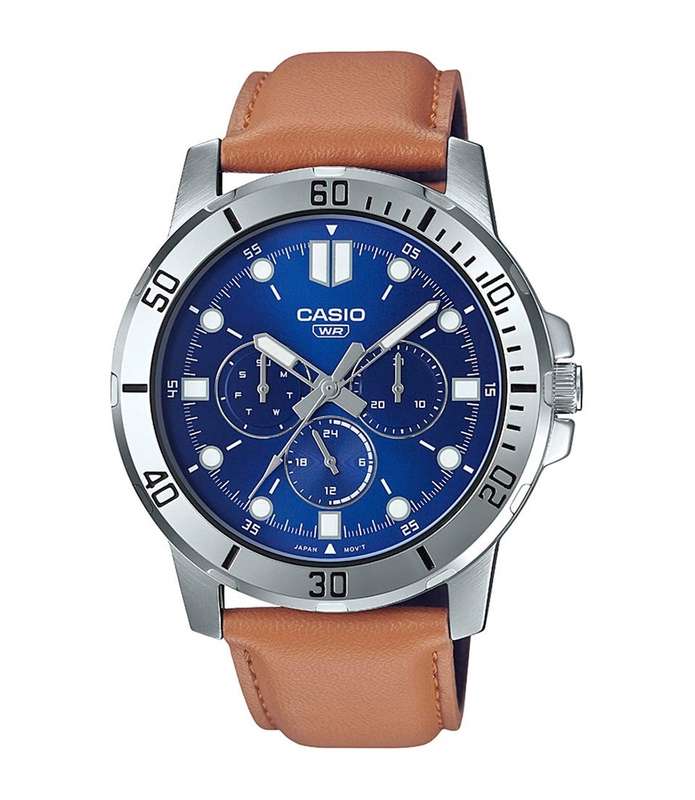 CASIO COLLECTION DIVER MULTIFUCTION, LEATHER - BLUE (MTP-VD300L-2EUDF)