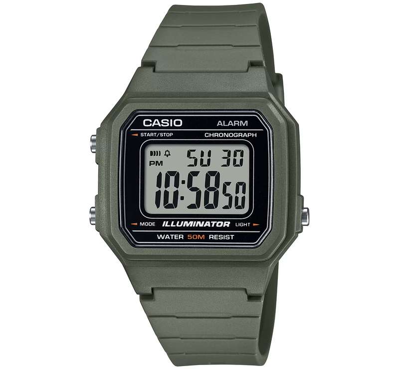 CASIO TIMELESS COLLECTION SPORT ILLUMINATOR WR 50M, ALARM, CHRONOGRAPH - ARMY GREEN (W-217H-3AVDF)