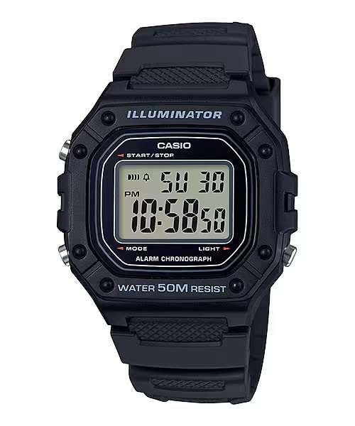 âCASIO TIMELESS COLLECTION SPORT ILLUMINATOR WR 50M, ALARM, CHRONOGRAPH - BLACK (W-218H-1A...