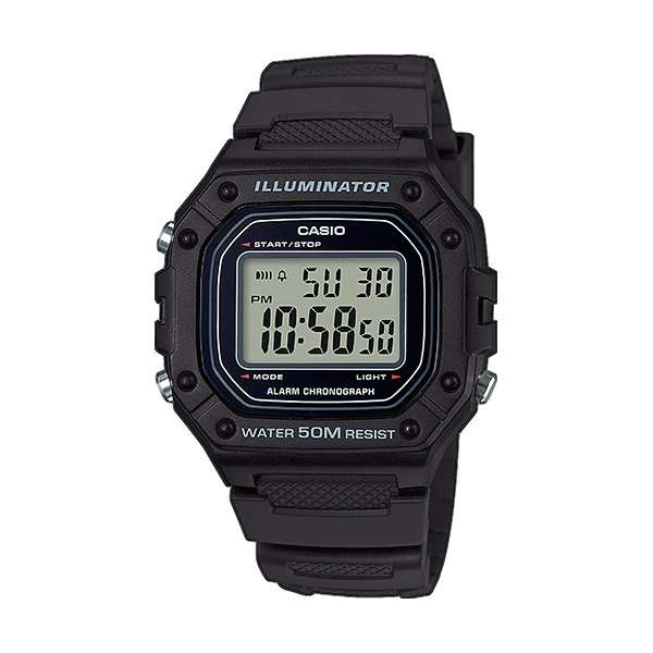 âCASIO TIMELESS COLLECTION SPORT ILLUMINATOR WR 50M, ALARM, CHRONOGRAPH - BLACK (W-218H-1A...