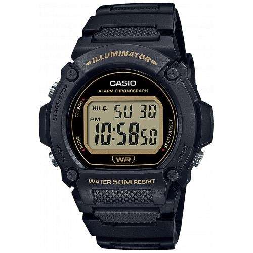 CASIO TIMELESS COLLECTION SPORT- ILLUMINATOR, WR 50M, ALARM, CHRONOGRAPH - BLACK (W-219H-1A2)