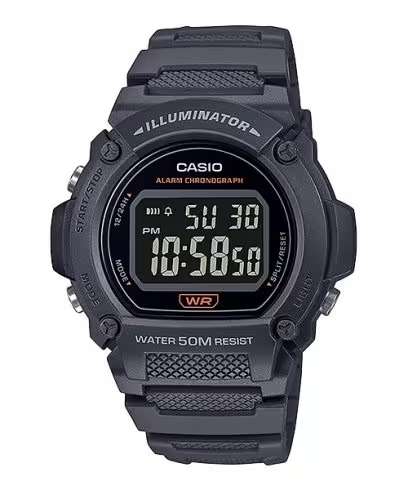 CASIO TIMELESS COLLECTION SPORT- ILLUMINATOR, WR 50M, ALARM, CHRONOGRAPH - BLACK (W-219H-8BVDF)