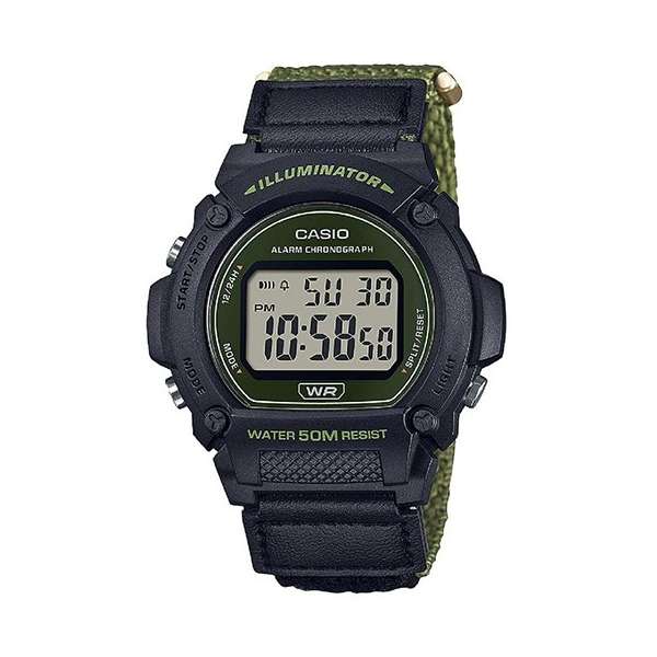 CASIO TIMELESS COLLECTION SPORT- ILLUMINATOR, WR 50M, ALARM, CHRONOGRAPH - ARMY GREEN - COLORED S...
