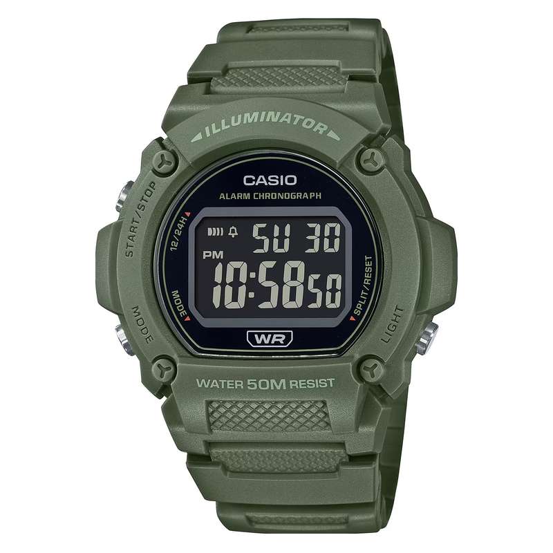 CASIO TIMELESS COLLECTION SPORT- ILLUMINATOR, WR 50M, ALARM, CHRONOGRAPH - ARMY GREEN - COLORED S...