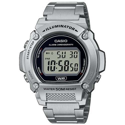 CASIO TIMELESS COLLECTION SPORT- ILLUMINATOR, WR 50M, ALARM, CHRONOGRAPH - SILVER (W-219HD-1AVDF)