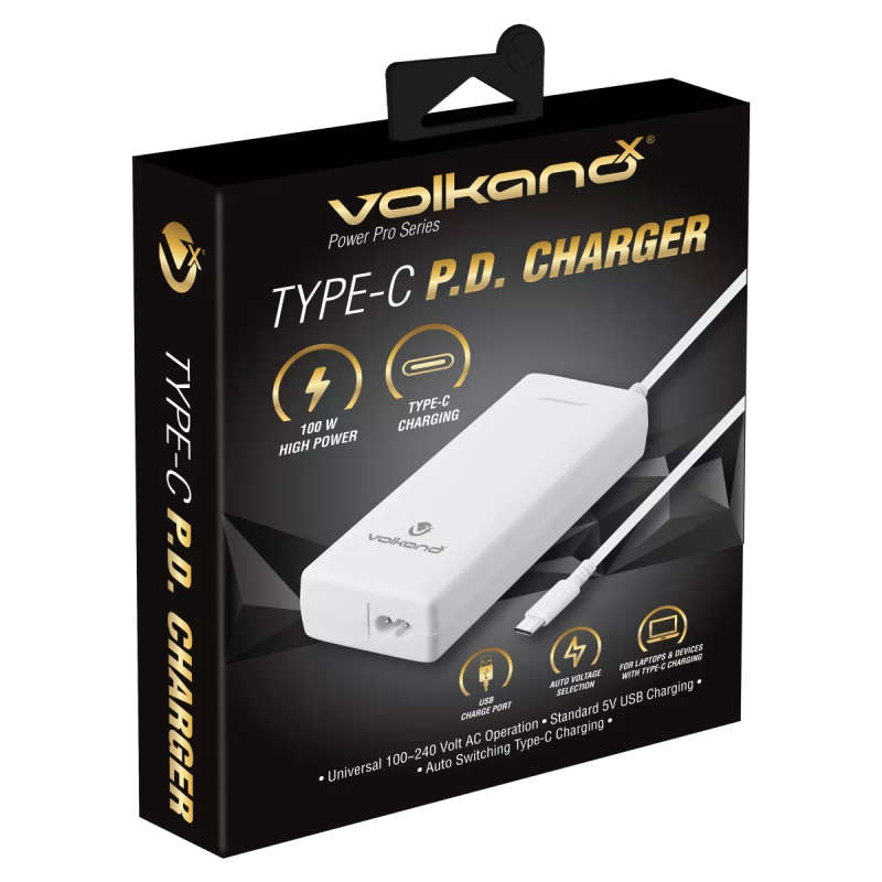 VolkanoX Power Pro 100W Type-C P.D. Charger White