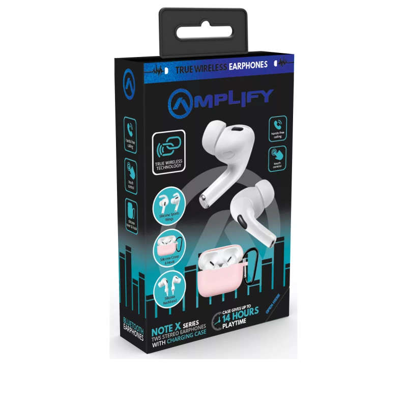 Amplify Note X Series TWS Earphones with Charging Case Pink White