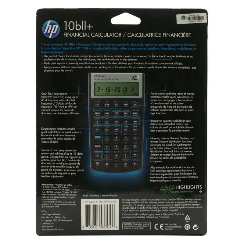 HP 10Bii+ - Business Calculator (Algebraic) - non Programmable