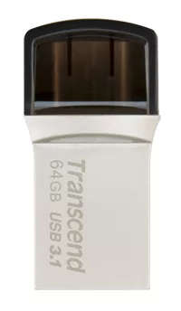 Transcend JetFlash 890 64GB USB 3.2 Gen 1 Type-A / Type-C Black and Silver USB Flash Drive