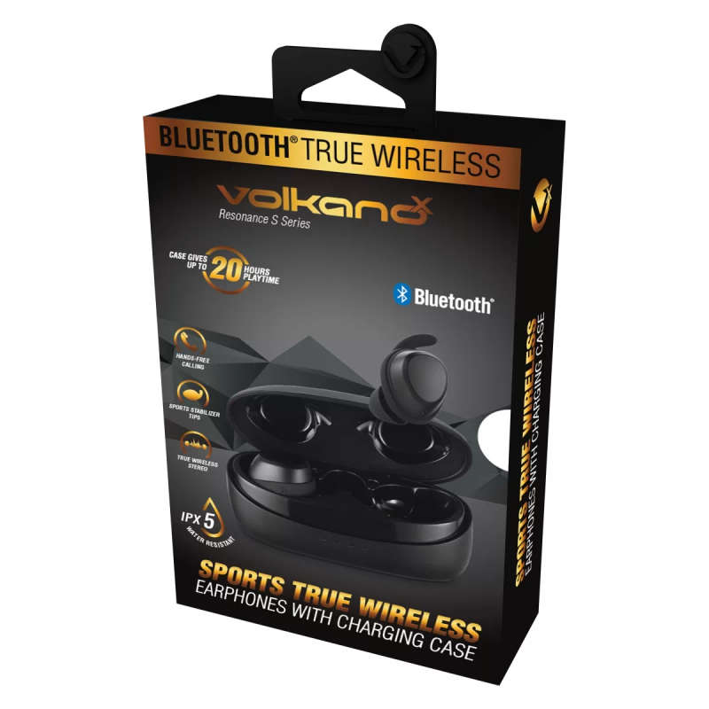 VolkanoX Resonance S Series True Wireless Earphones + Charging Case - Bk