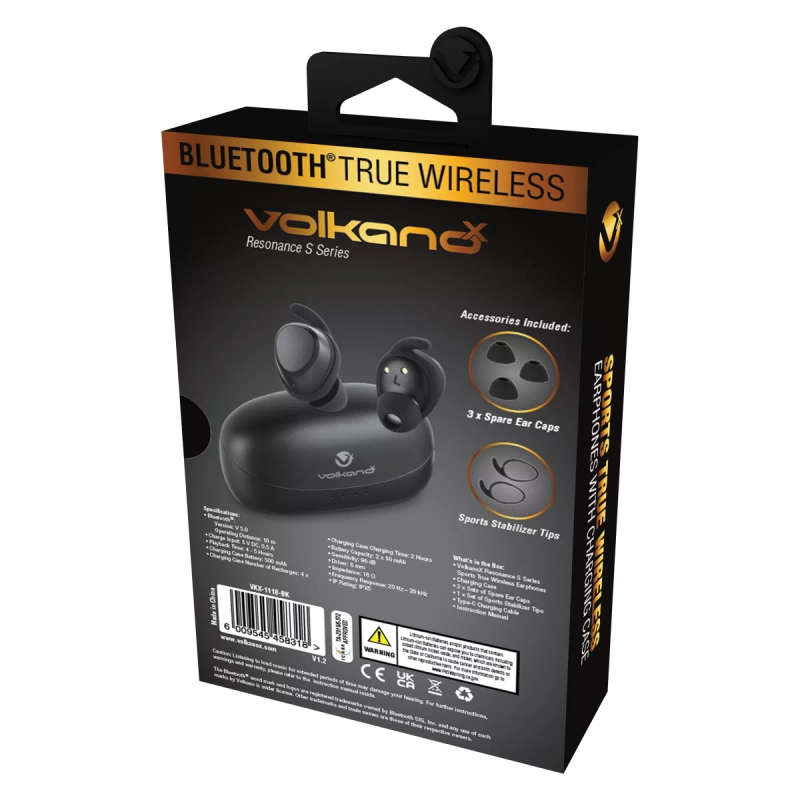 VolkanoX Resonance S Series True Wireless Earphones + Charging Case - Bk