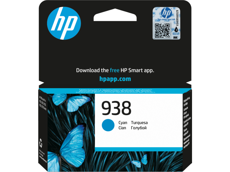 HP 938 Cyan Printer Ink Cartridge Original 4S6X5PE Single-pack