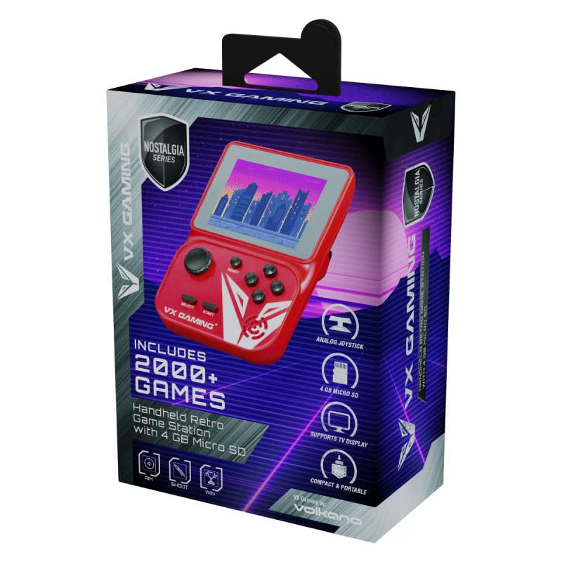Volkano Nostalgia Series Gaming Handheld Retro Game Station - Red