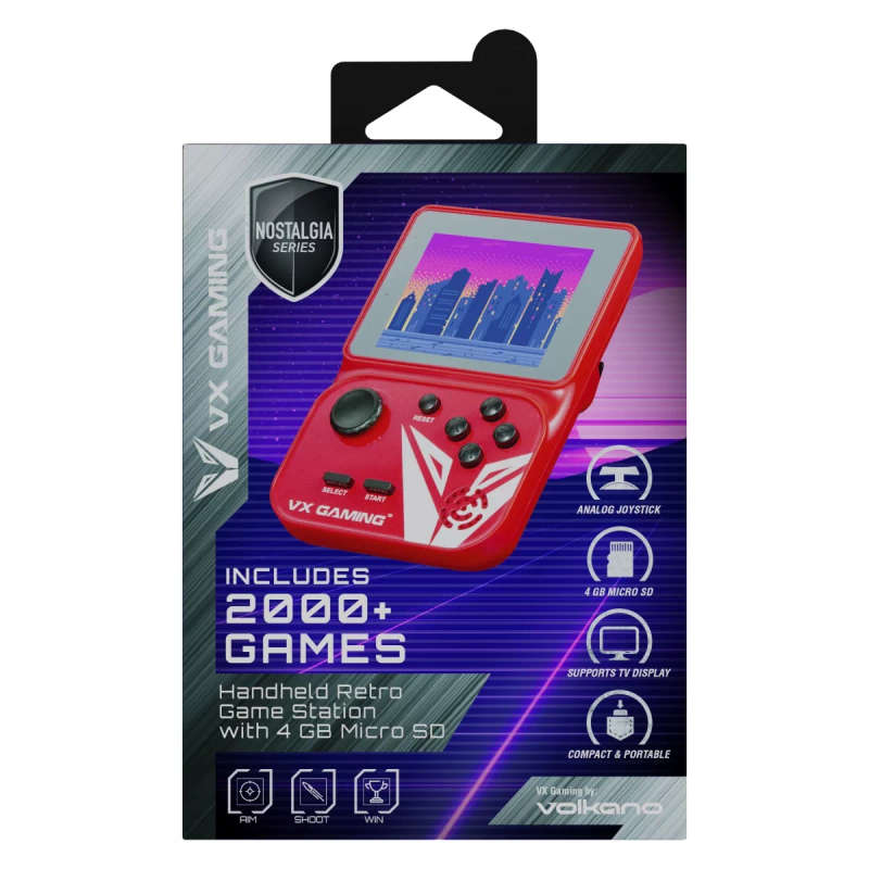 Volkano Nostalgia Series Gaming Handheld Retro Game Station - Red