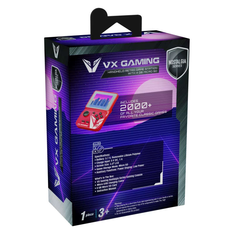 Volkano Nostalgia Series Gaming Handheld Retro Game Station - Red