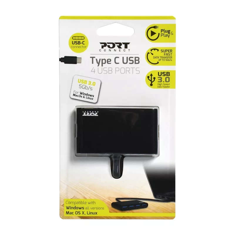 Port Designs 900123 interface hub USB 3.2 Gen 1 (3.1 Gen 1) Type-C 5000 Mbit/s Gray