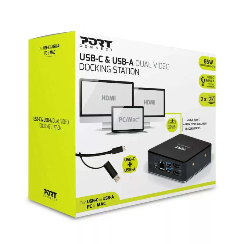 Port Designs 901908 interface hub USB 3.2 Gen 1 (3.1 Gen 1) Type-C Black