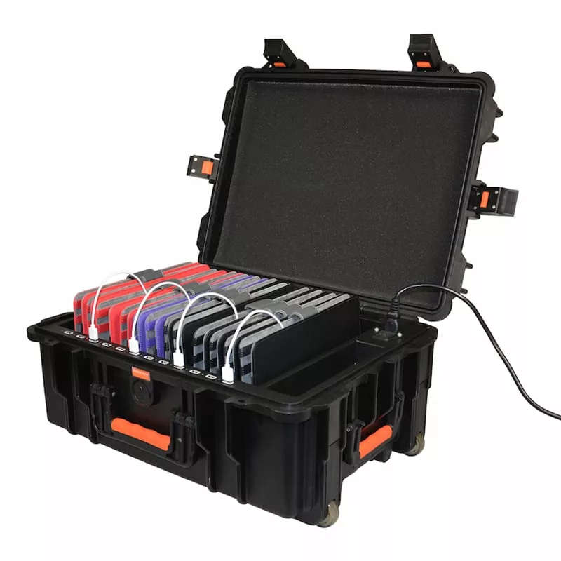 Port Designs 12-Bay Charging Suitcase Trolley - Black Orange