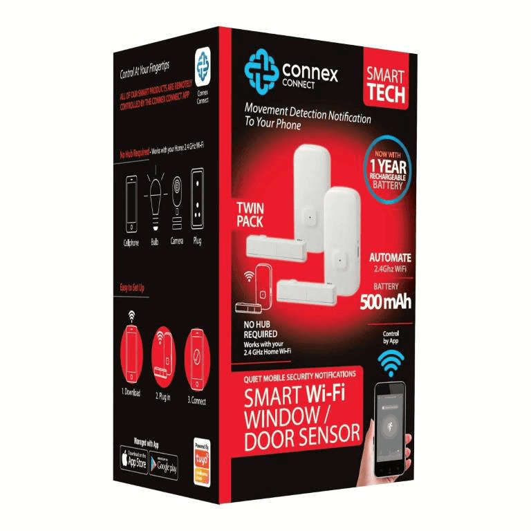 Connex 2-pack Smart WiFi Door Window Sensor Rechargeable