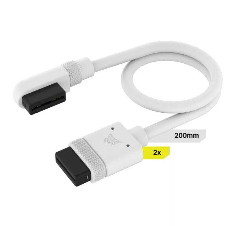 Corsair iCUE 200mm with 90° Straight Connectors Link Cable White 2-pack