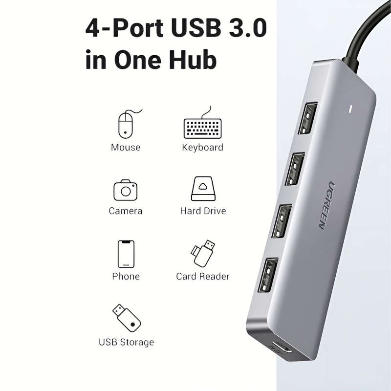 UGREEN CM219-70336 4-in-1 Hub | USB 3.0 | Type-C - Silver
