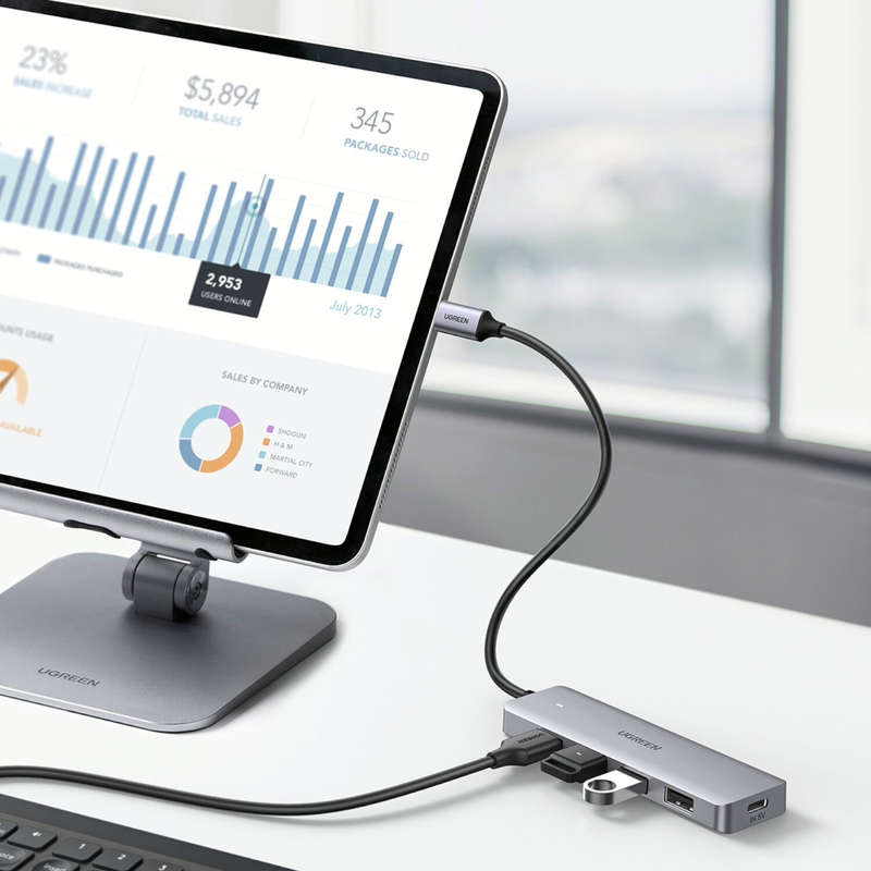 UGREEN CM219-70336 4-in-1 Hub | USB 3.0 | Type-C - Silver