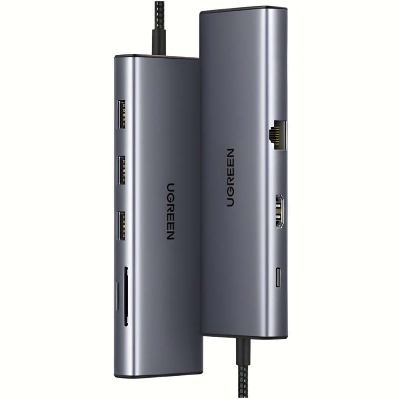 UGREEN 9-in-1 Type-C Hub - SILVER | 3× USB 3.0, 4K HDMI, VGA, RJ45 Gigabit, SD/TF, PD Charging -...