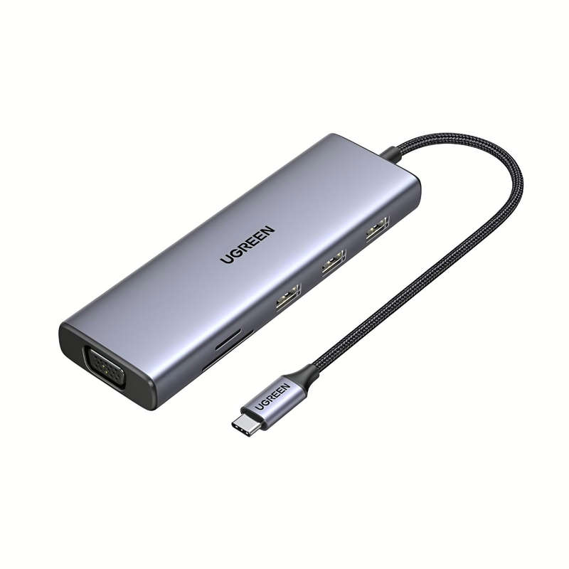 UGREEN 9-in-1 Type-C Hub - SILVER | 3× USB 3.0, 4K HDMI, VGA, RJ45 Gigabit, SD/TF, PD Charging -...