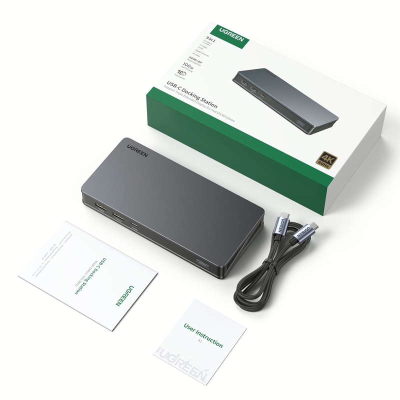 UGREEN Revodok Pro 209 9-in-1 4k HDMI Universal Docking Station | USB-A | Type-C | RJ45- Carbon B...